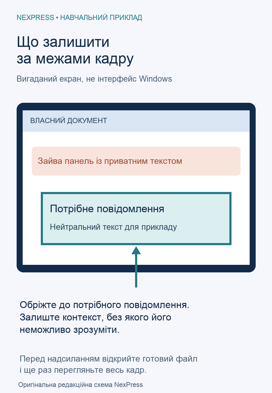 Навчальна схема: зайва панель залишається поза рамкою, а потрібне нейтральне повідомлення — всередині